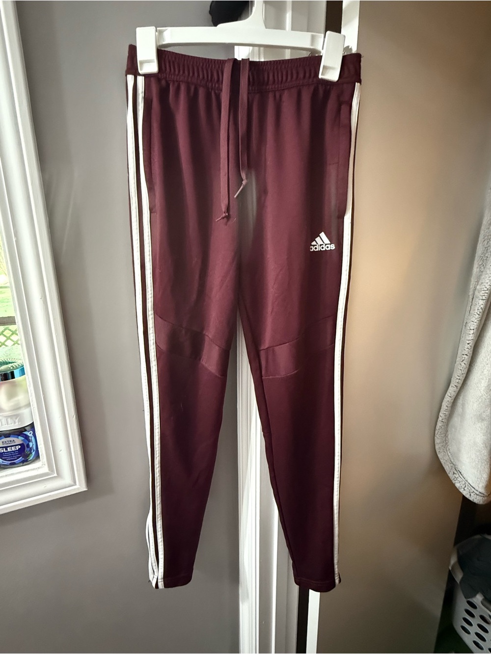 adidas Maroon Joggers with White Side Stripes
